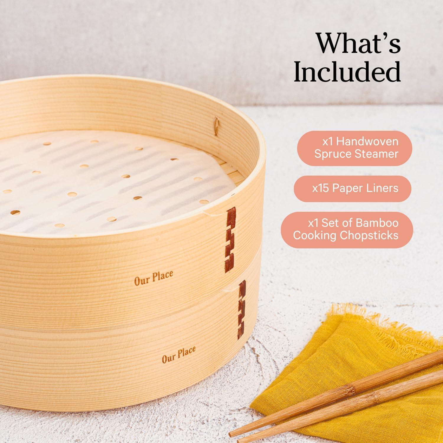 Spruce and Bamboo Steamer Basket with Chopsticks