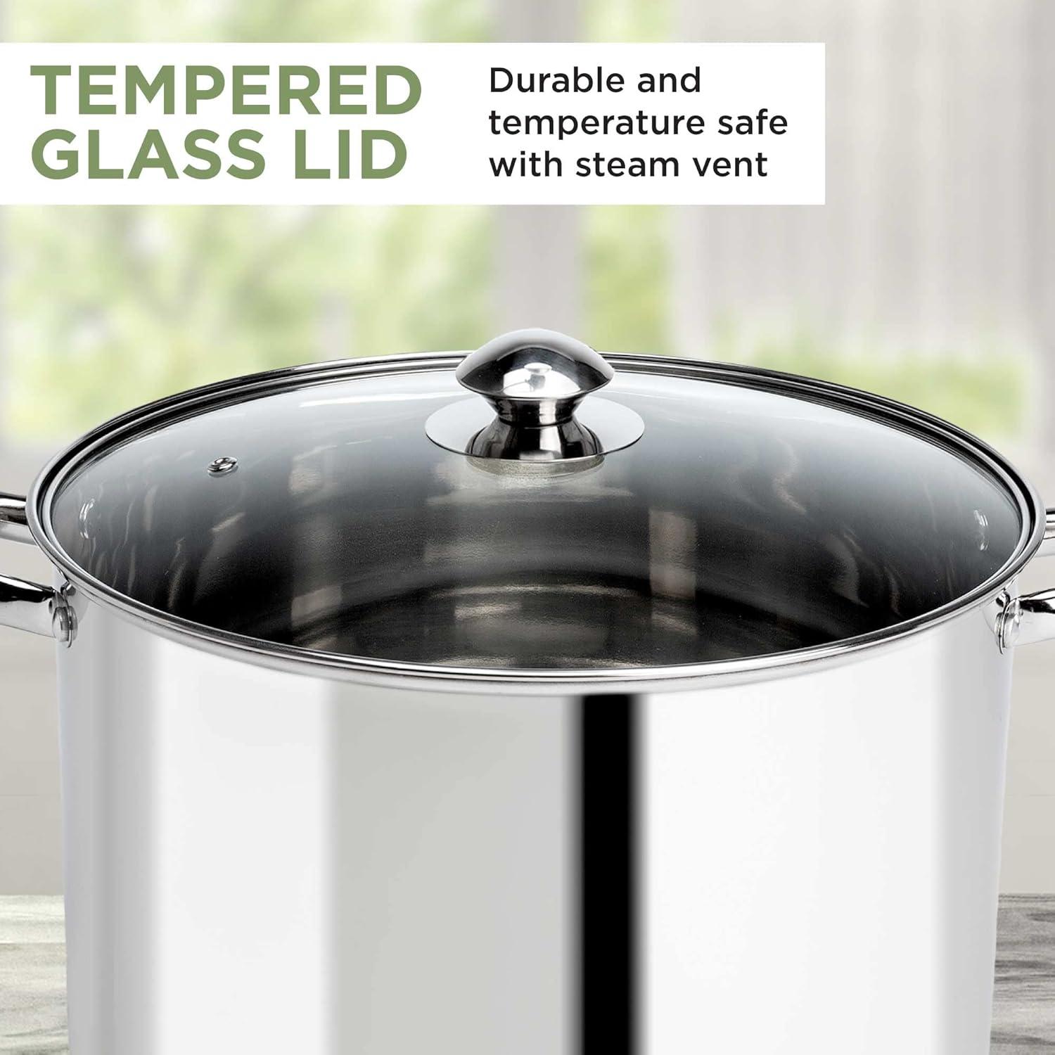 12-Quart Polished Stainless Steel Stock Pot with Lid