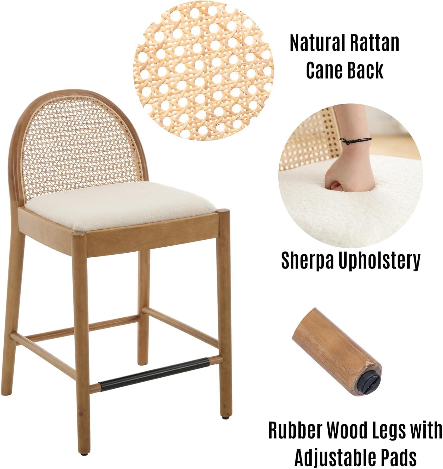 Bayou Breeze Emington Modern Bar Stools Counter Height Bar Stools with Rattan Backrests and Wood Frame (Set of 2)