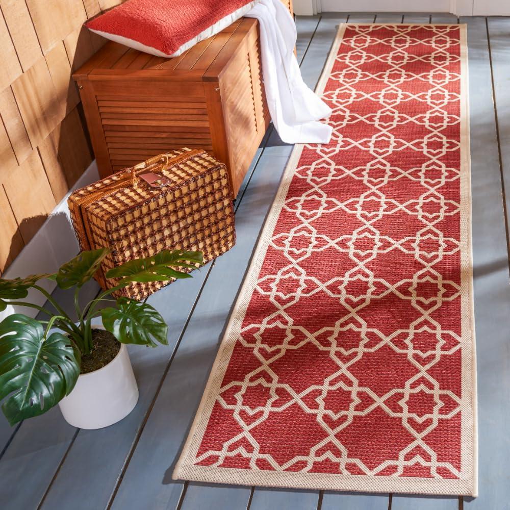 SAFAVIEH Courtyard Carol Geometric Indoor/Outdoor Runner Rug, 2'3" x 6'7", Red/Beige