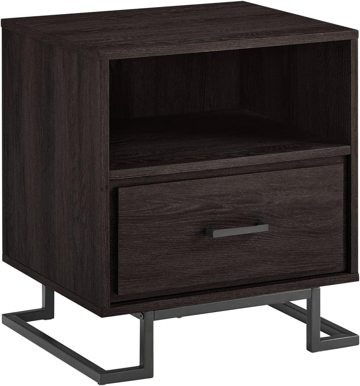 20" Contemporary Metal and Wood Night Stand with One-Drawer - Charcoal