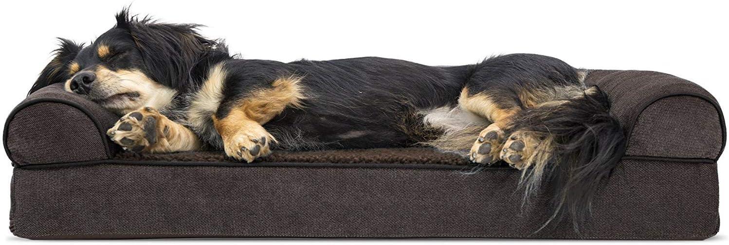 FurHaven Faux Fleece & Chenille Orthopedic Sofa Dog Bed