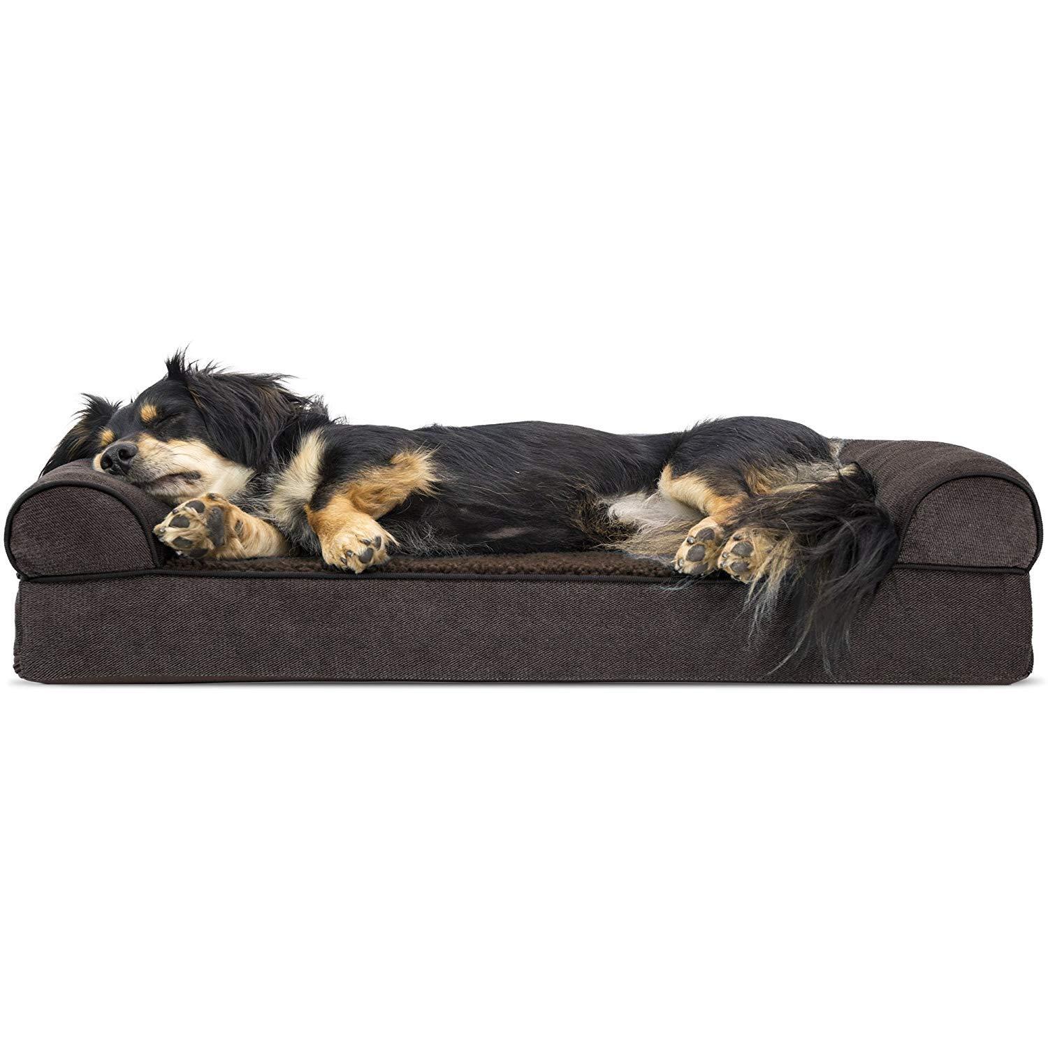 FurHaven Faux Fleece & Chenille Soft Woven Orthopedic Sofa Pet Bed