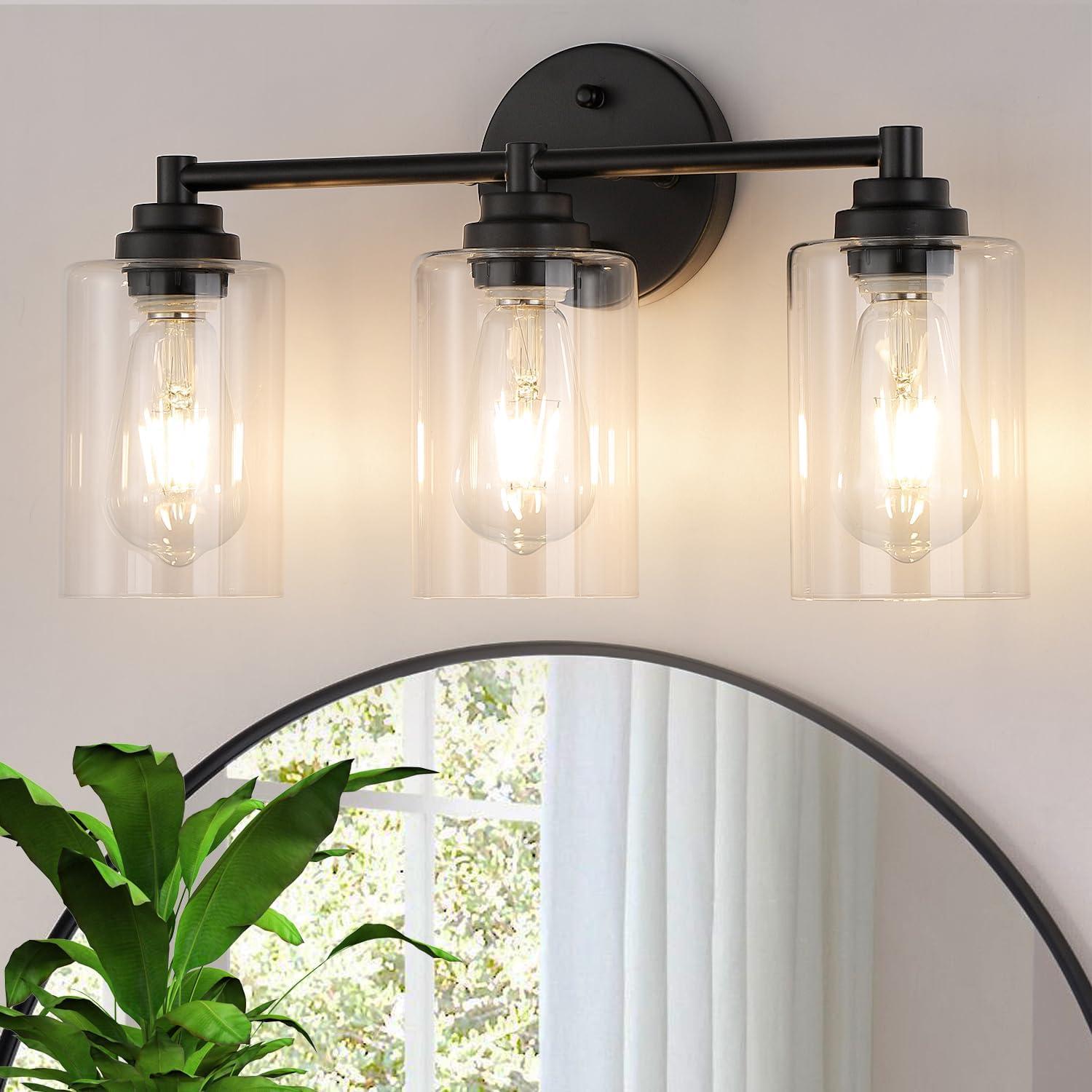 Matte Black 3-Light Dimmable Wall Sconce with Clear Glass Shades