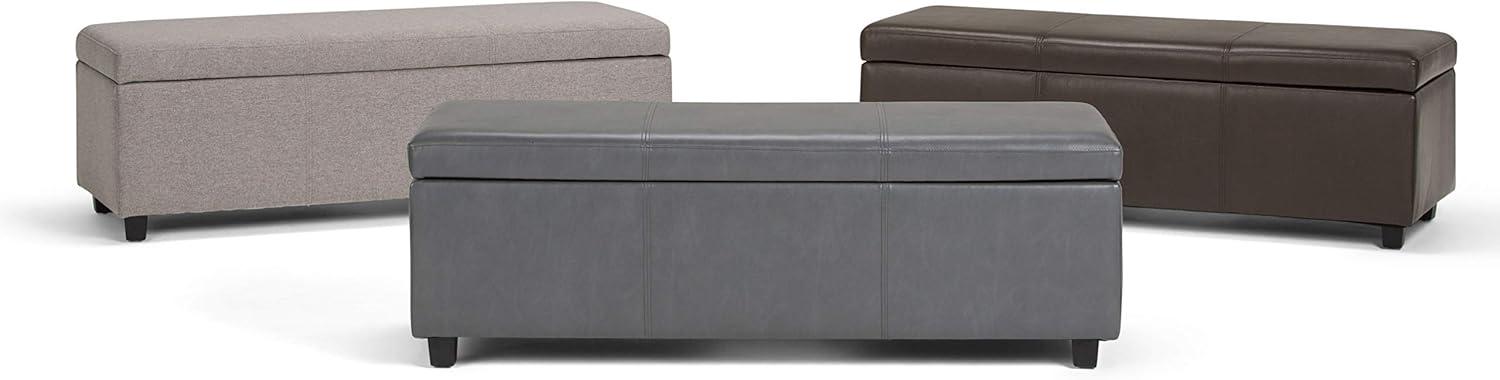 Avalon 48" W Rectangle Storage Ottoman Bench in Stone Gray Faux Leather