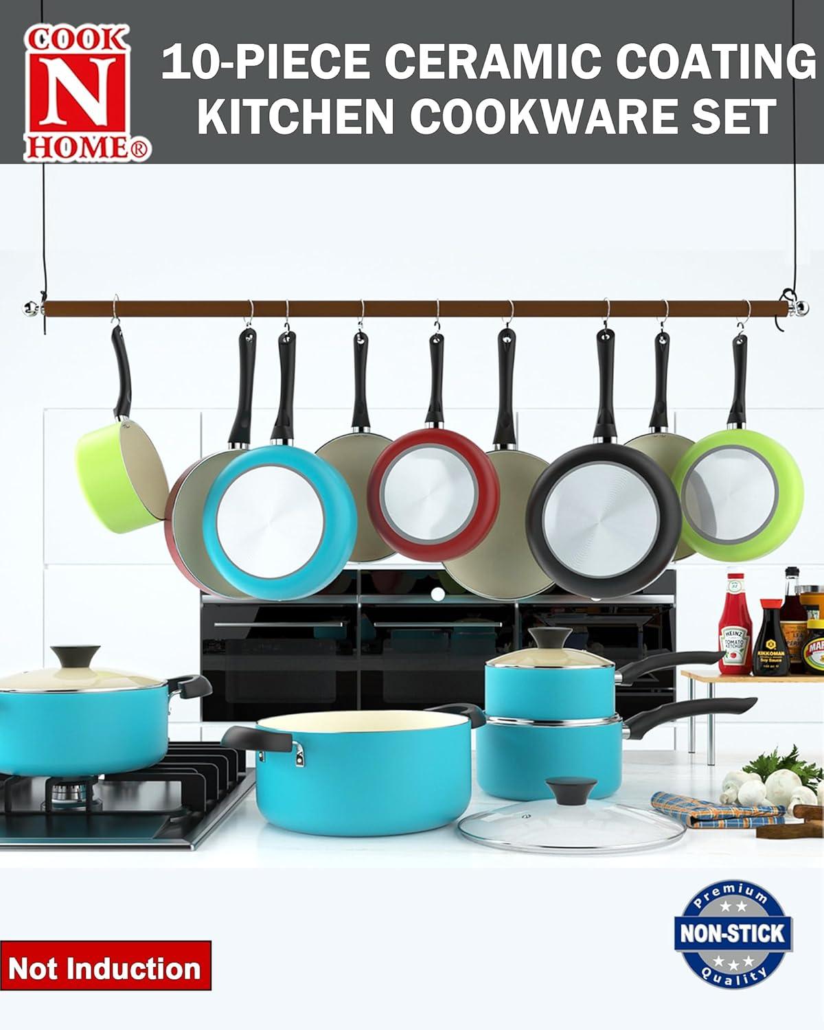 Turquoise 10-Piece Nonstick Aluminum Ceramic Cookware Set