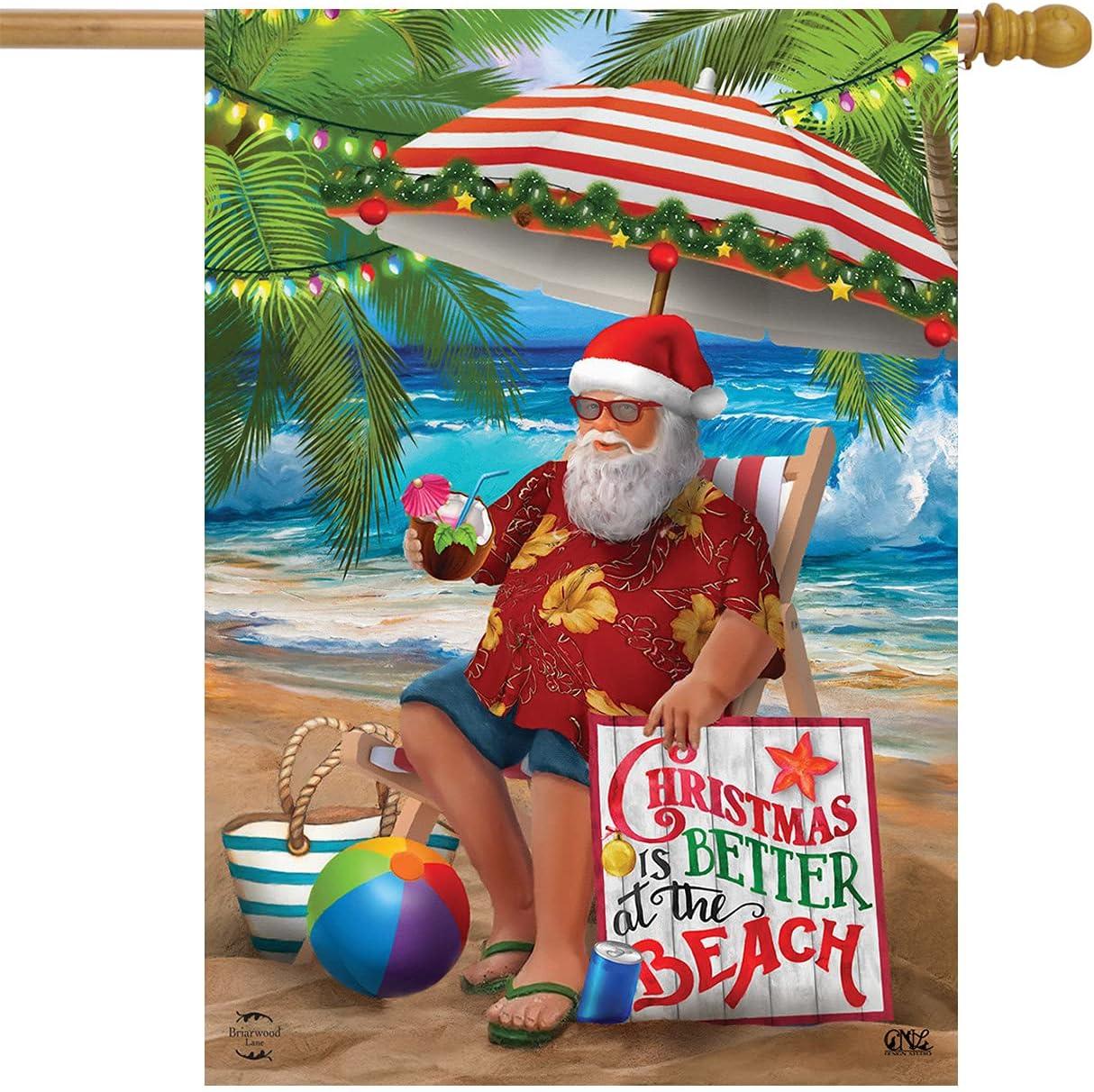 Beach Time Santa Christmas House Flag Nautical Tropical 28" x 40" Briarwood Lane
