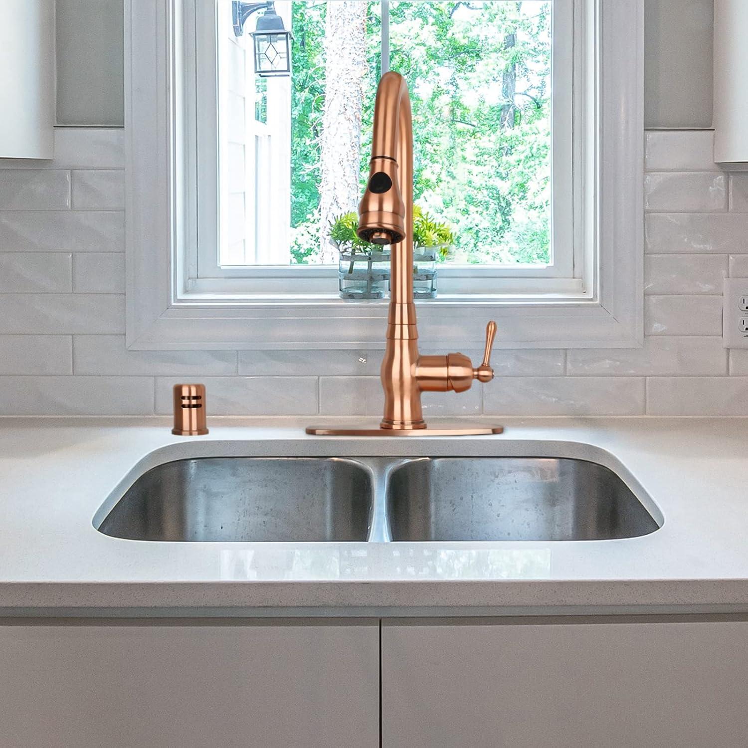 Copper High-Arch Single Handle Kitchen Faucet with 360 Swivel