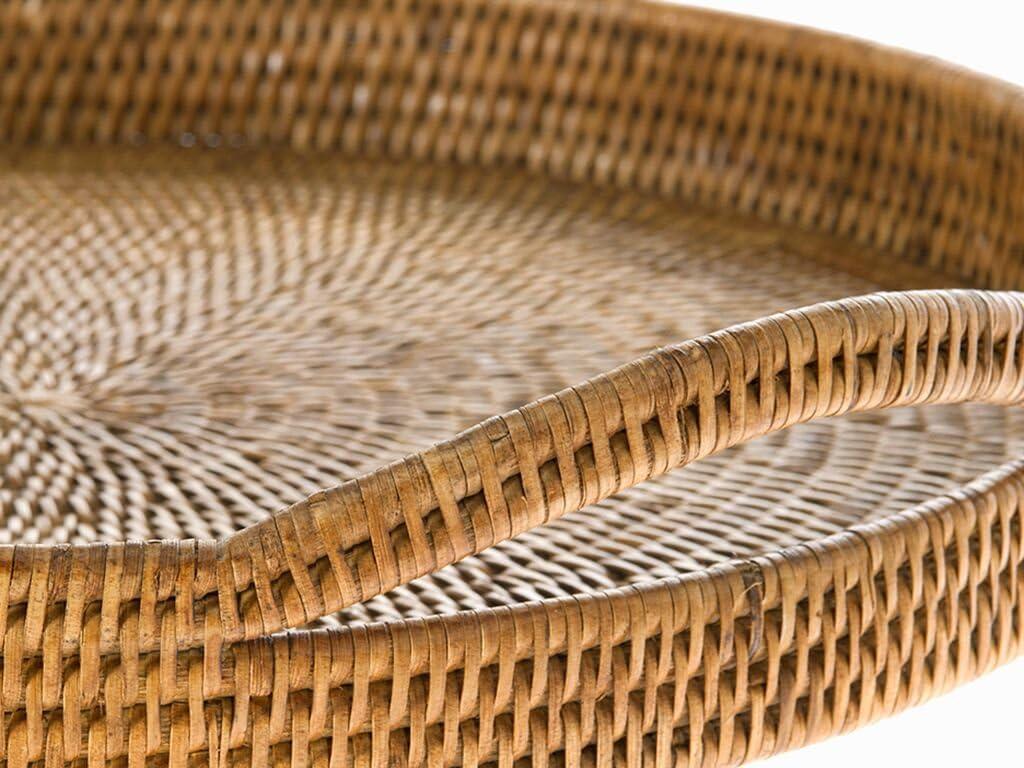 Kouboo La Jolla Round Serving Tray, Serving Tray With Handles, Hosting Tray, Party Tray, Ottoman Tray, Grill, Fruit, Display Tray, Honey Brown