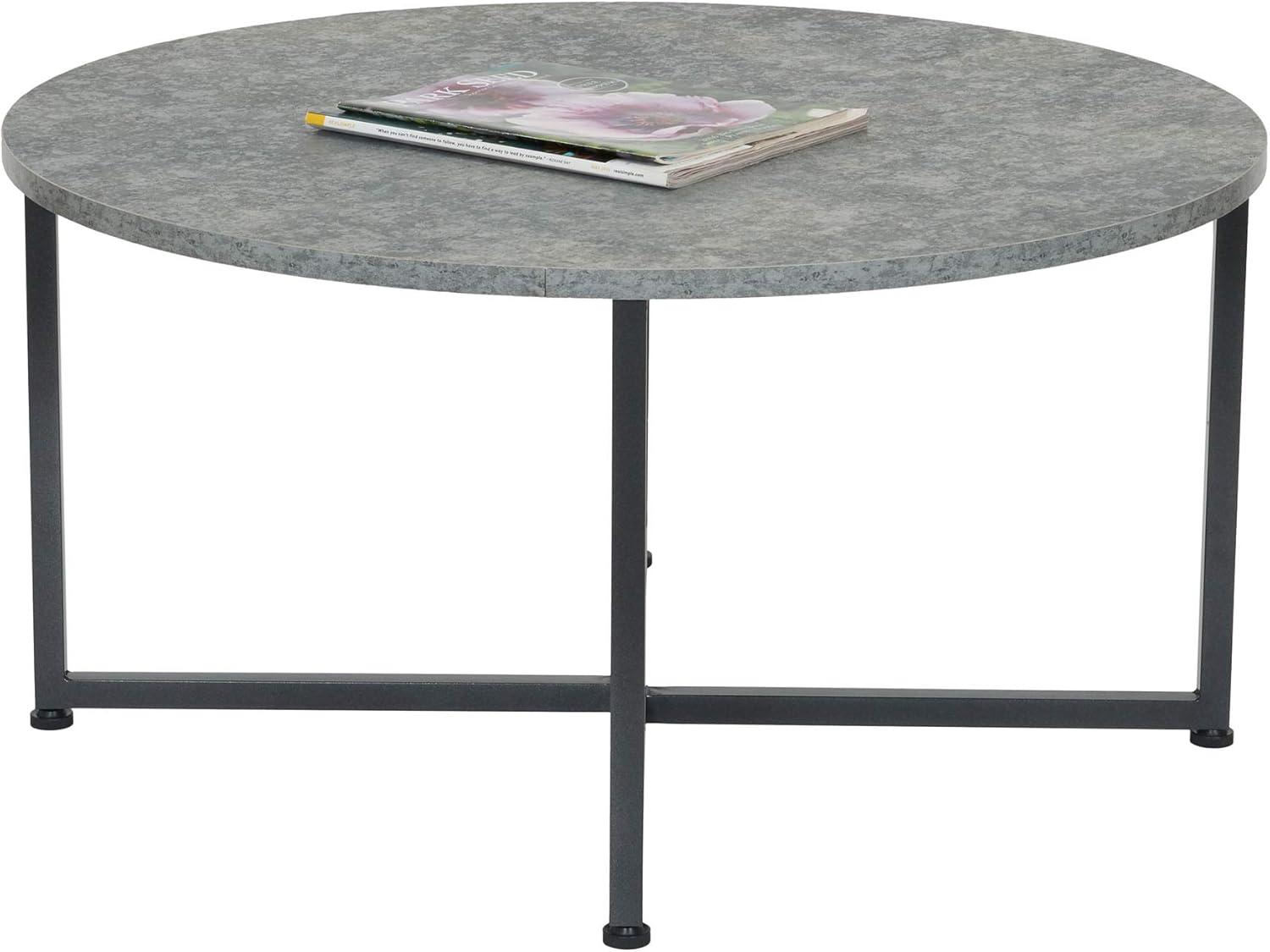 Household Essentials Jamestown Round Coffee Table Slate Gray: Modern Living Room Furniture, Iron Frame, 31.5" Diameter