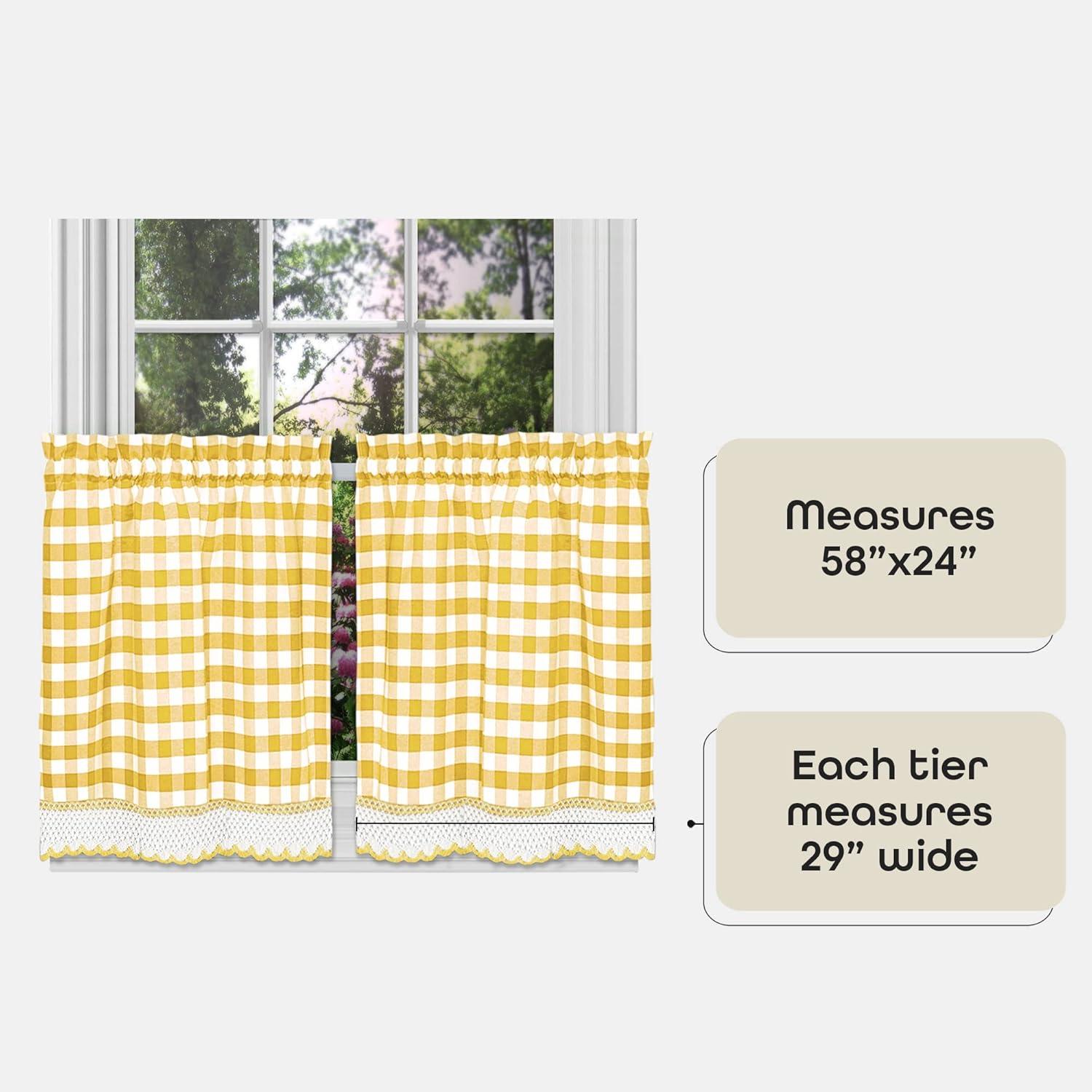 Achim Buffalo Check Kitchen Curtains, Set of 2 Tiers, 58 x 24, Yellow