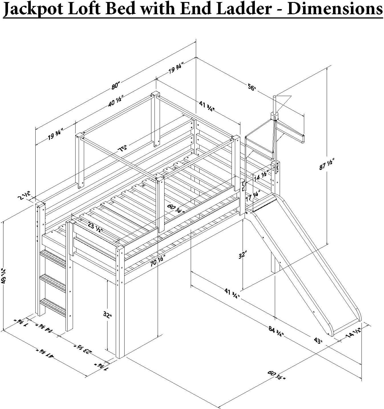 Jackpot Castle Low Loft Bed with Slide Gray Camo Tent and Tower, Twin, Gray