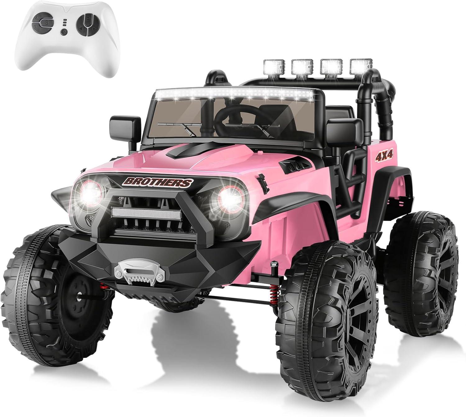 Hikiddo 24V 9Ah Ride on Toy for Big Kids, 2-Seater Powered Ride-on Truck Car with Remote - Pink