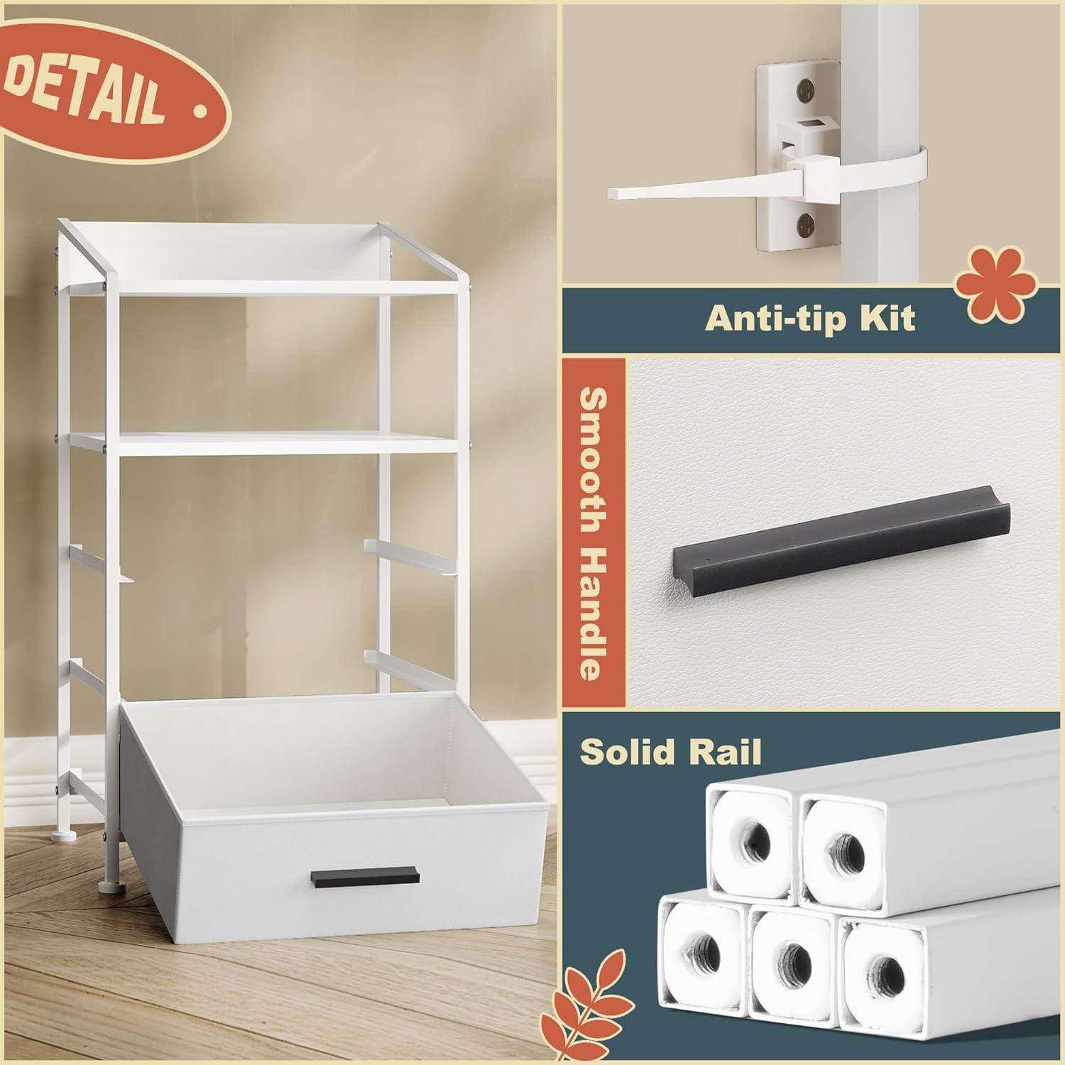 Nightstand Drawer Dresser, Vertical Side Table with Fabric Drawers 3-drawer