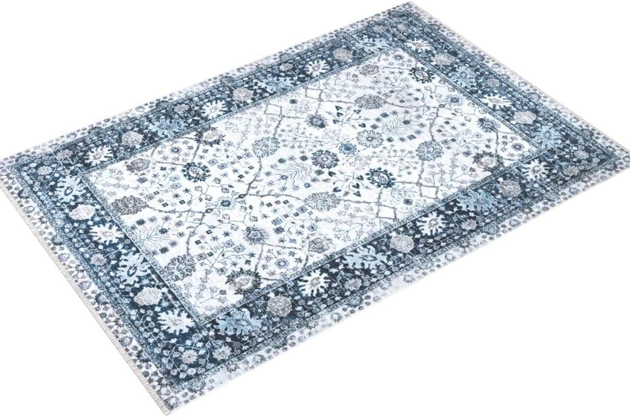 Haperlare Area Rugs 8 x 10 for Living Room Large Boho Border Rug Washable Rug Bedroom Rug Floral Rug Distressed Vintage Carpet, Blue