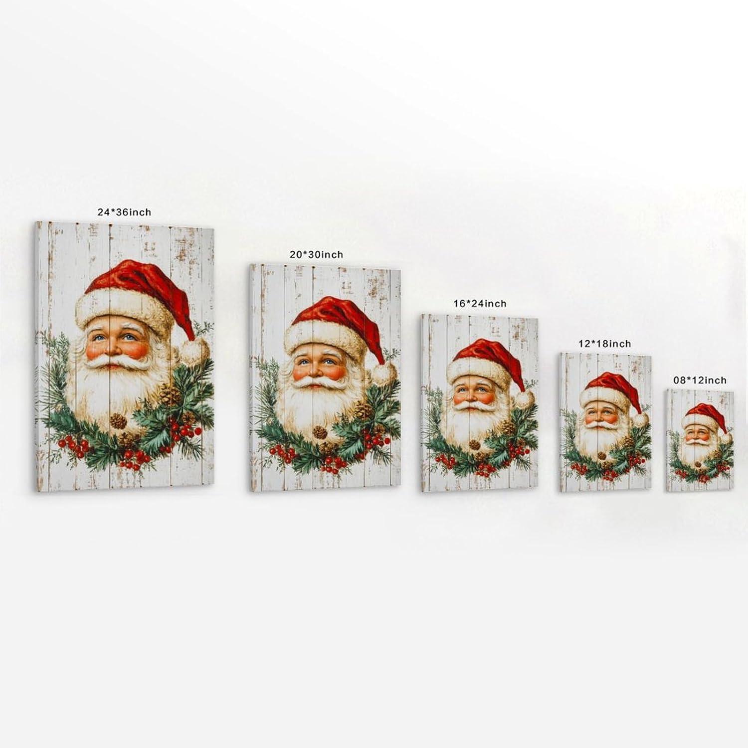 Reccmeny Vintage Christmas Canvas Wall Art, Santa Claus Pictures for Wall Decor, Xmas Poster Santa white Wooden Texture Picture, Holiday Wall Decorations Gifts