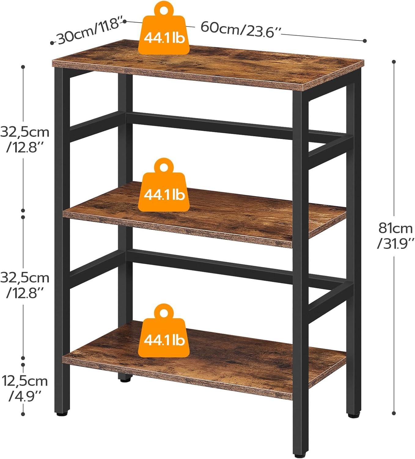 Rustic Brown and Black 3-Tier Adjustable Ladder Bookshelf