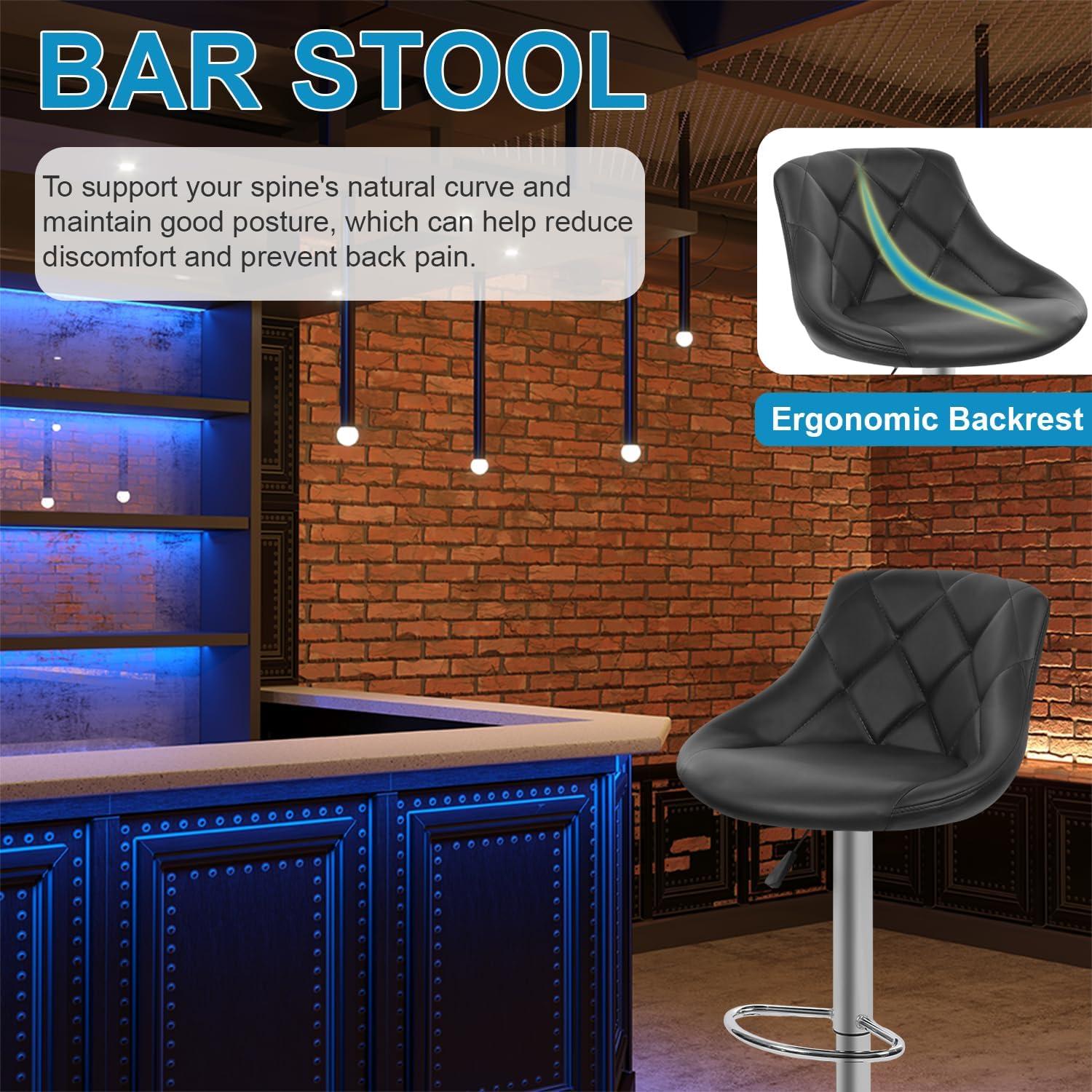 MarketLane Bar Stools Set of 2,Modern PU Leather,Armless with Backrest Swivel Bar Stools,Height Adjustable Swivel Barstool Hydraulic Island Bar Stools Armless Kitchen Counter Bar Chairs,Black