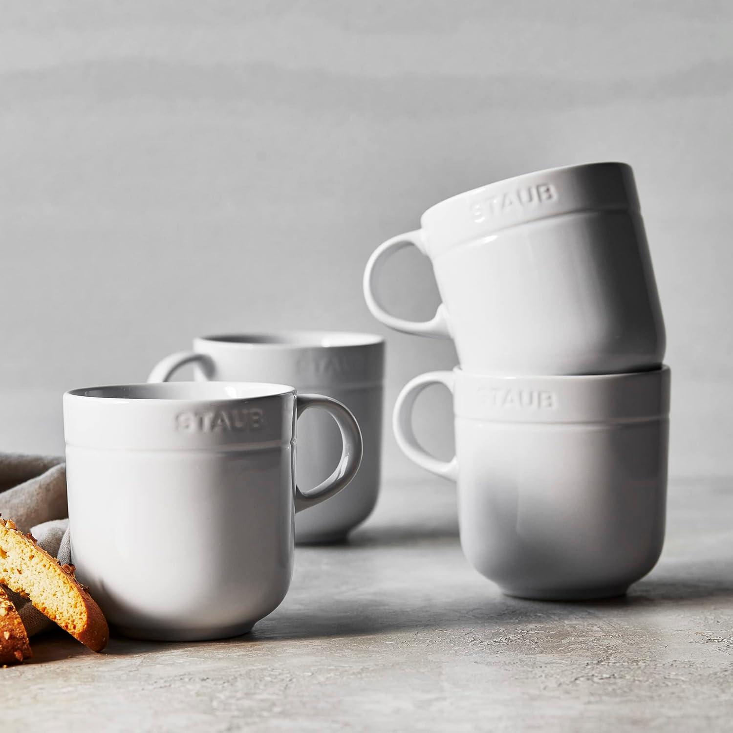Staub White Stoneware Mugs, Set of 4