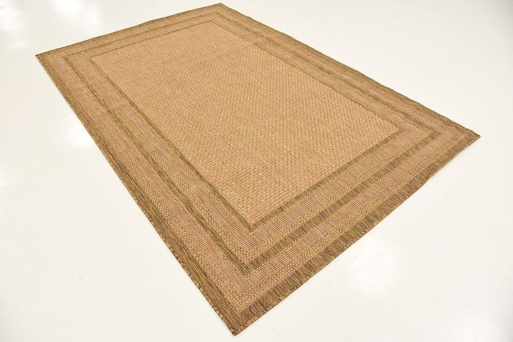 Unique Loom Outdoor Border Collection Area Rug - Multi Border (5' 3" x 8' Rectangle Tan/Light Brown)