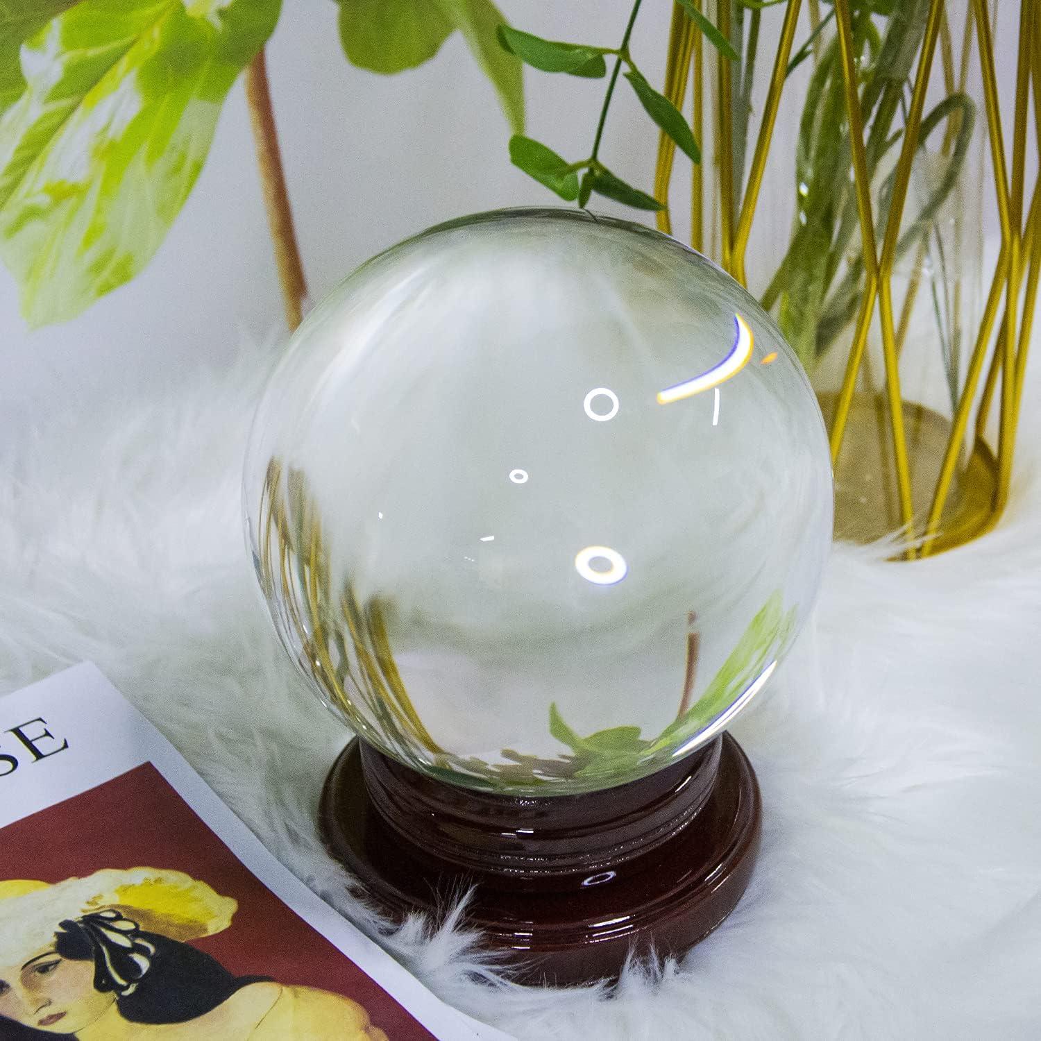 150mm Clear K9 Crystal Ball with Wooden Stand for Meditation and Photography