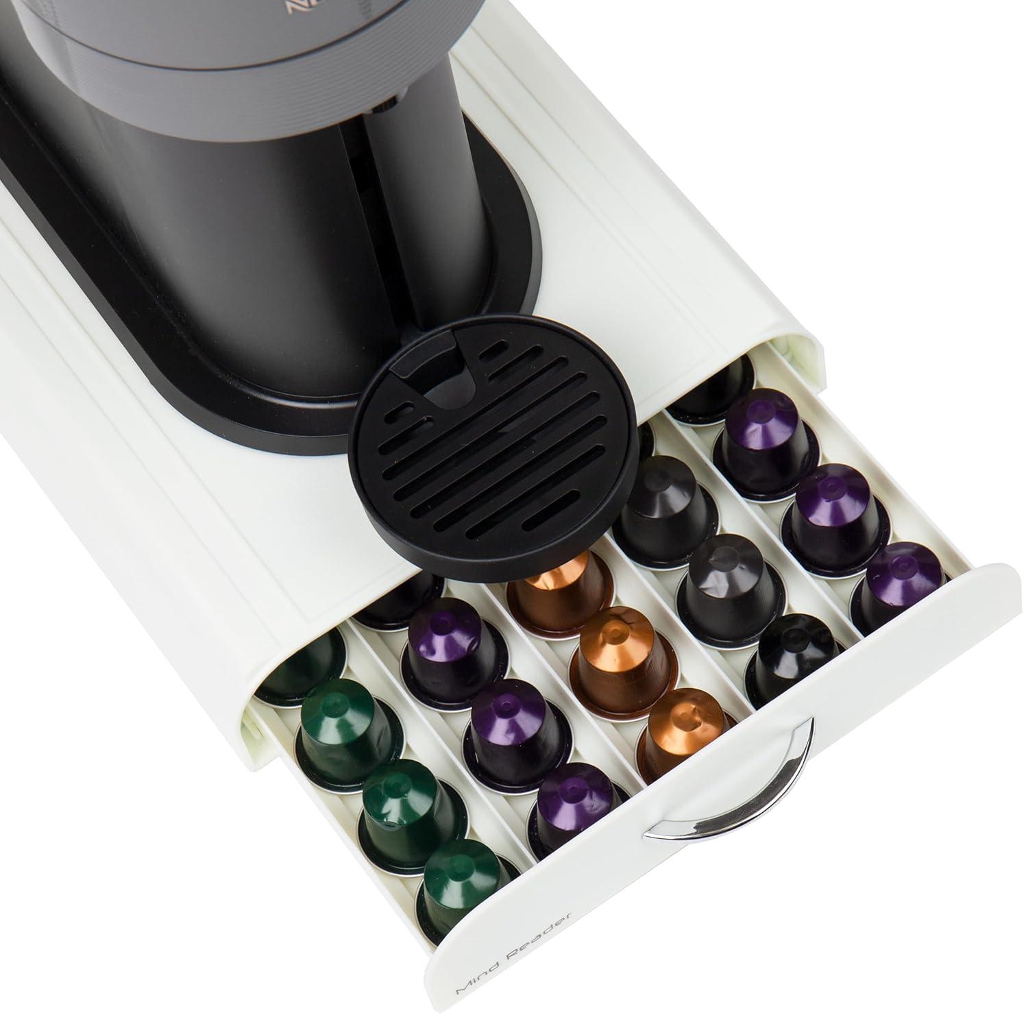 Mind Reader Nespresso Compatible Capsule Drawer, Countertop Organizer, Coffee Pod Holder, Storage, 9.25"L x 15"W x 2"H, White