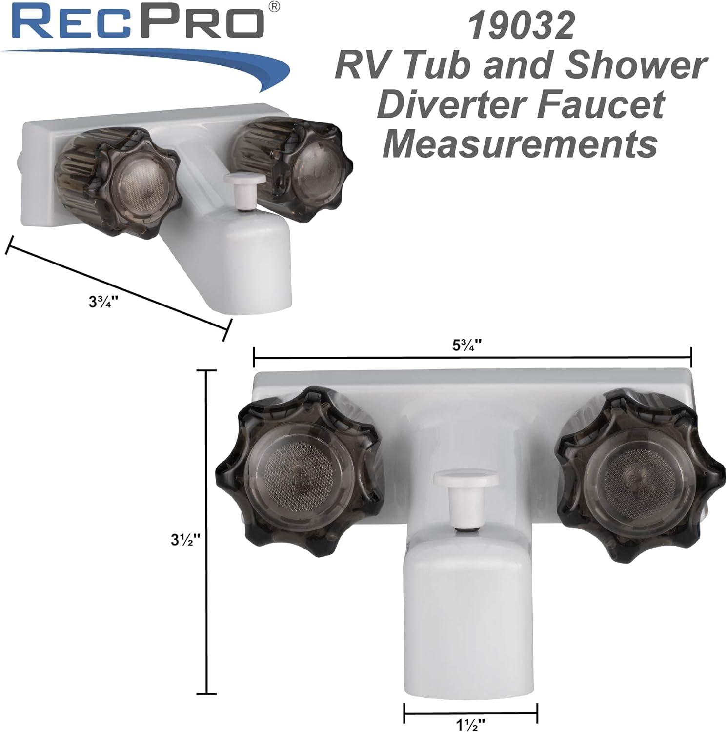 White and Smoke Plastic RV Tub and Shower Diverter Faucet with Handheld Shower Head