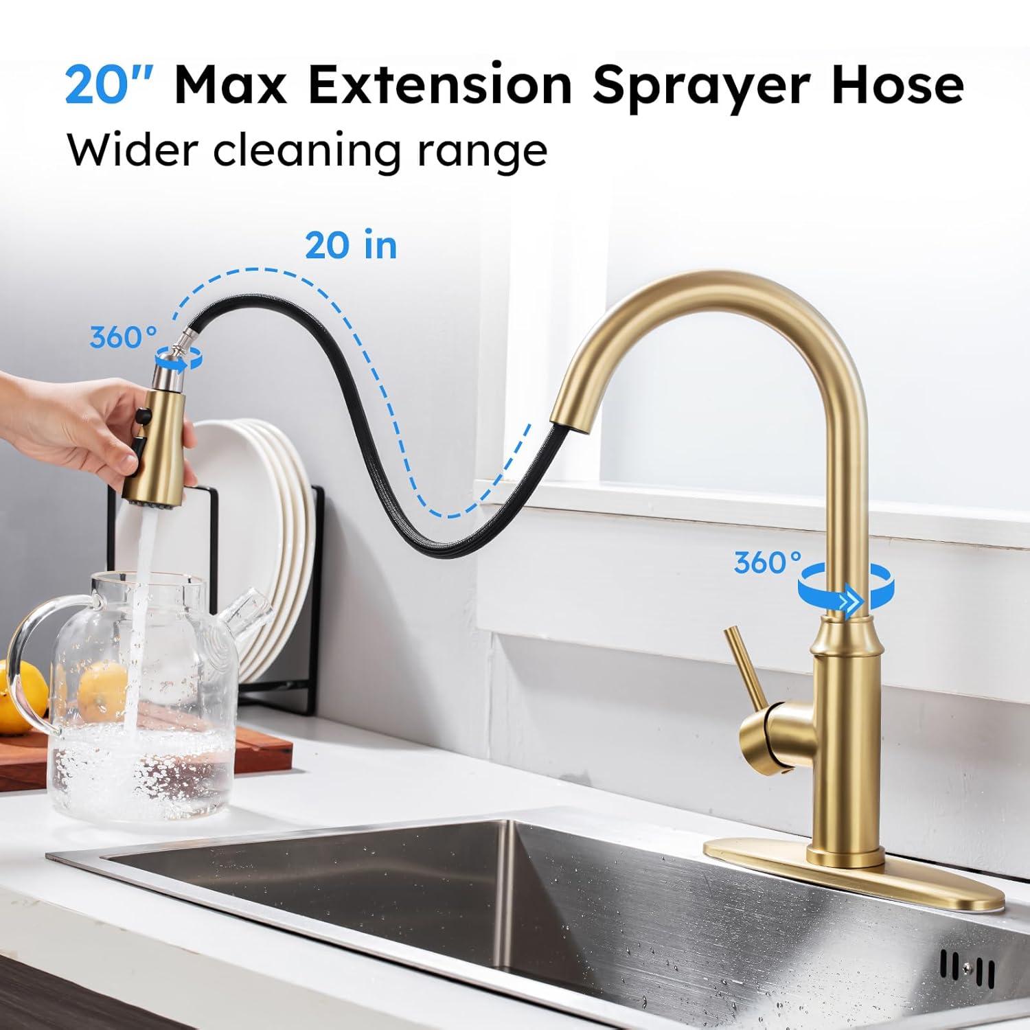 GAGALIFE Single Handle Pull Down Sprayer Kitchen Faucet High Arc Stainless Steel Faucet with 3-Function Sprayer JJL-CL-PT-SDP-C