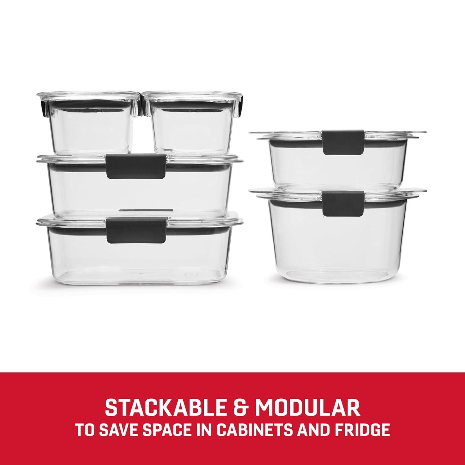 Rubbermaid 6pc Brilliance Round Food Storage Container Set: Plastic Containers with Lids, Dishwasher-Safe, Clear