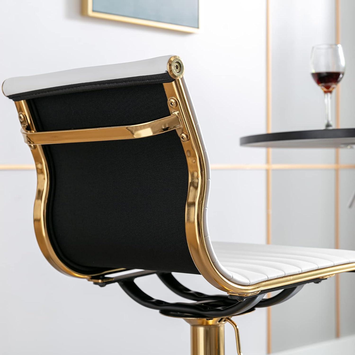 Flash Furniture Modern White Vinyl Adjustable Bar Stool with Back, Counter Height Swivel Stool with Gold Pedestal Base, Set of 2