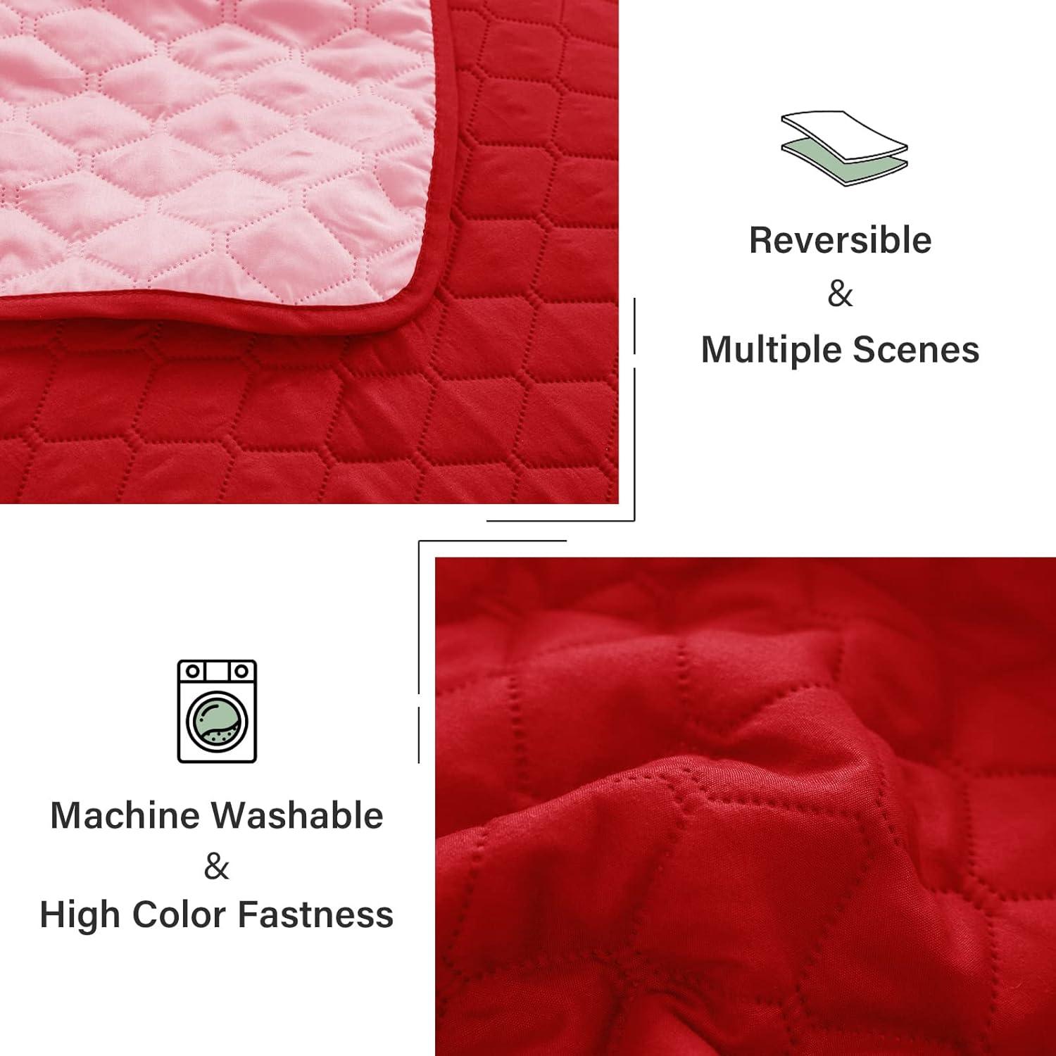 Exclusivo Mezcla Reversible Queen Quilt Set, 3-Piece Lightweight Quilts Soft Bedspreads Bed Coverlets, Red