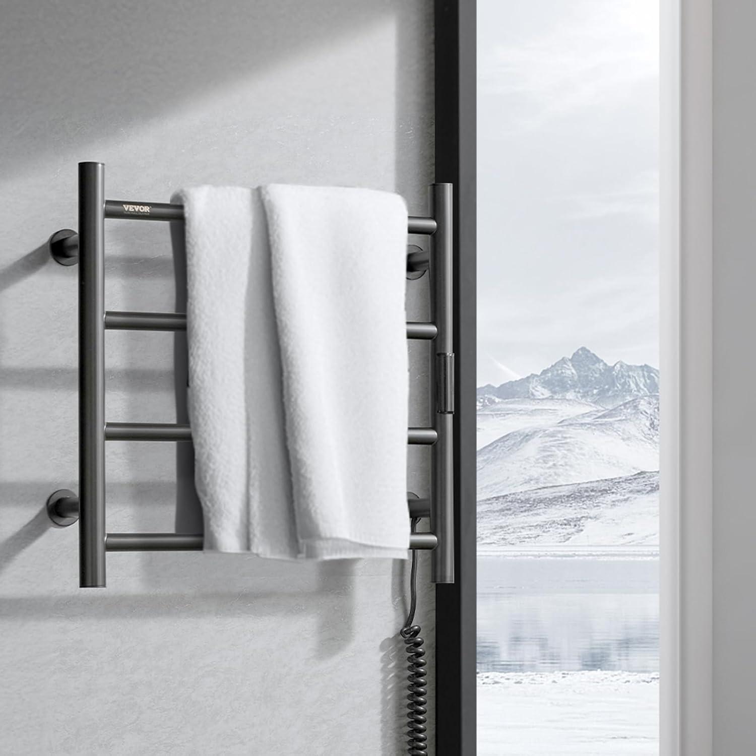 VEVOR 4-Bar Heated Towel Warmer Rack, Wall-Mounted, Black Finish, Bathroom Towel Dryer