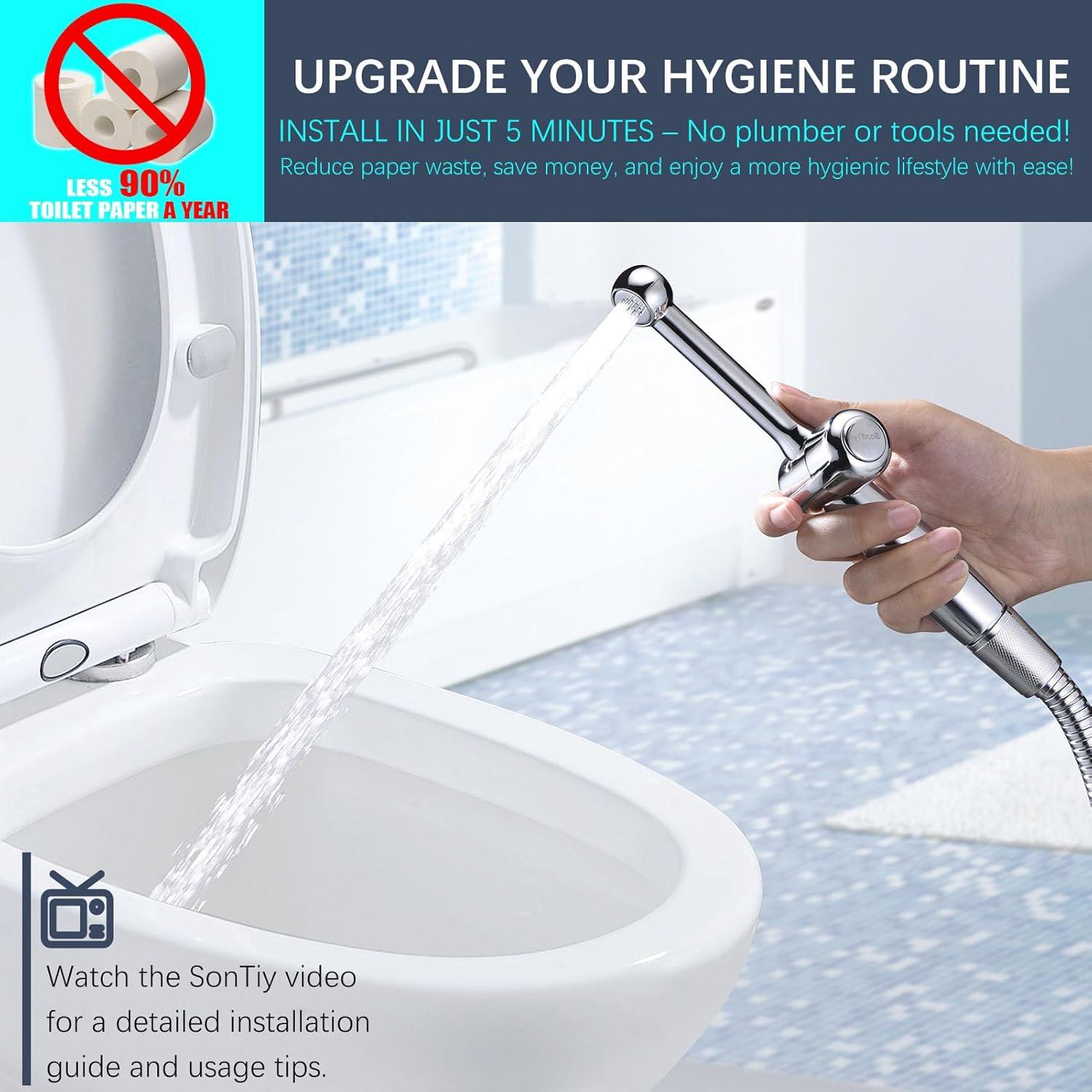 SonTiy Handheld Bidet Sprayer for Toilet, Cloth Diaper Sprayer Set Hand Held Bidet Jet Spray for Toilet with Backflow Preventer, Adjustable Water Pressure Control, Brass 7.2" Hand Bidet Wand, Chrome