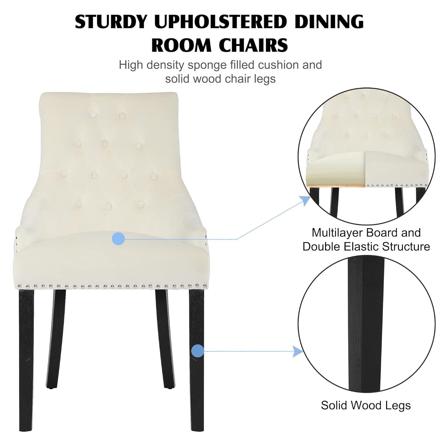 Xayoca Dining Chairs Set of 2,Upholstered Velvet Dining Room Chairs with Button-Tufted Decoration,Modern Kitchen Chairs with Nailhead Solid Wood Legs for Kitchen/Bedroom/Dining Room（Beige）