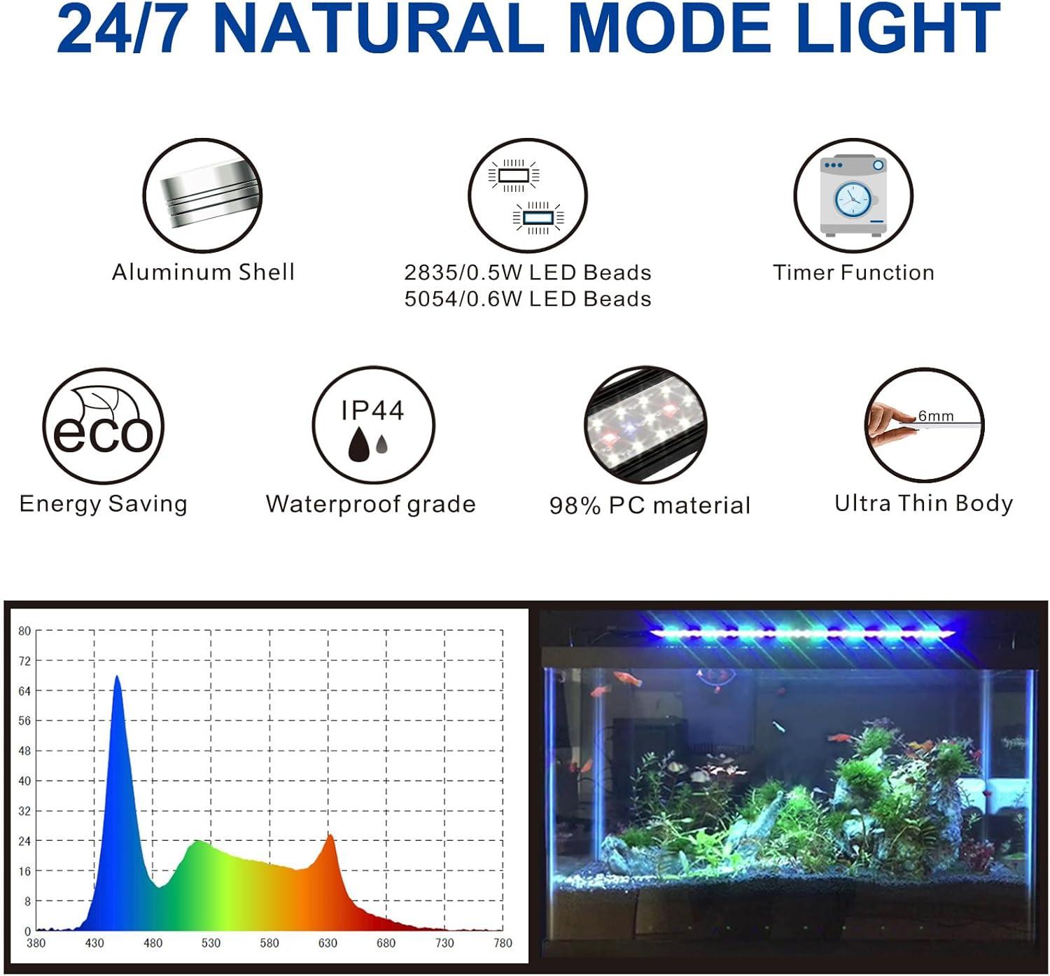 Adjustable LED Aquarium Light with Timer and Dimmable Brightness