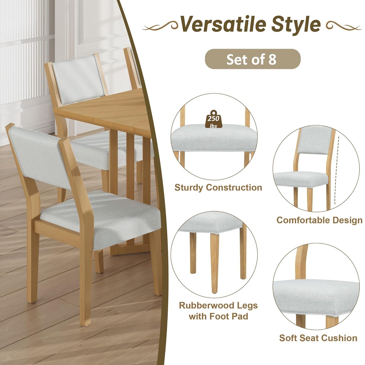 Bellemave 9-Piece Extendable Dining Table Set Rectangular Kitchen Table Set with 8 Chairs for 8, Dining Table and 8 Chairs Set with 2 12-inch Removable Leaves for Kitchen, Dining Room (Natural)