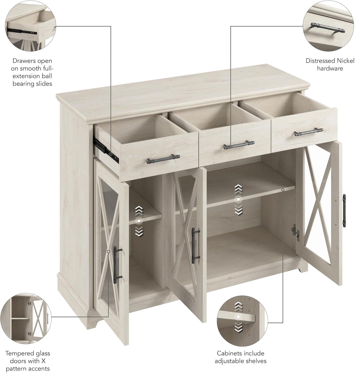 Lennox 46W Buffet Cabinet with Drawers in Linen White Oak - Engineered Wood