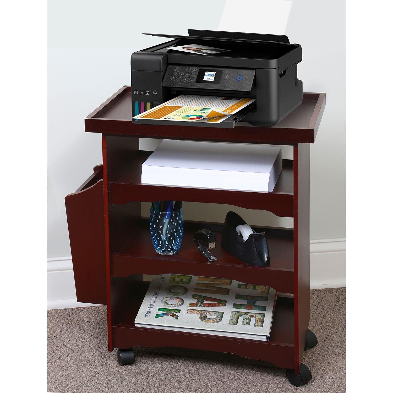 ETNA Rolling Bar Cart Multipurpose End Table with Wheels Narrow Side Table with Magazine Rack, Mahogany Wood Finish, 24" H x 21" L x 14" W