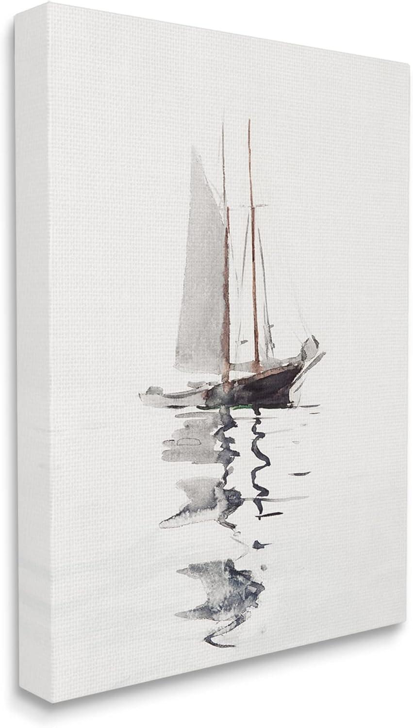 Stupell Industries Tranquil Sailboat Vessel Floating Lone Ocean Reflection by Lettered and Lined - Wrapped Canvas Painting | Wayfair