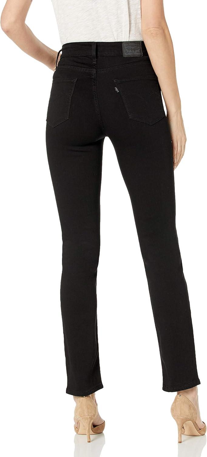 Black High-Rise Straight Leg Cotton Blend Jeans