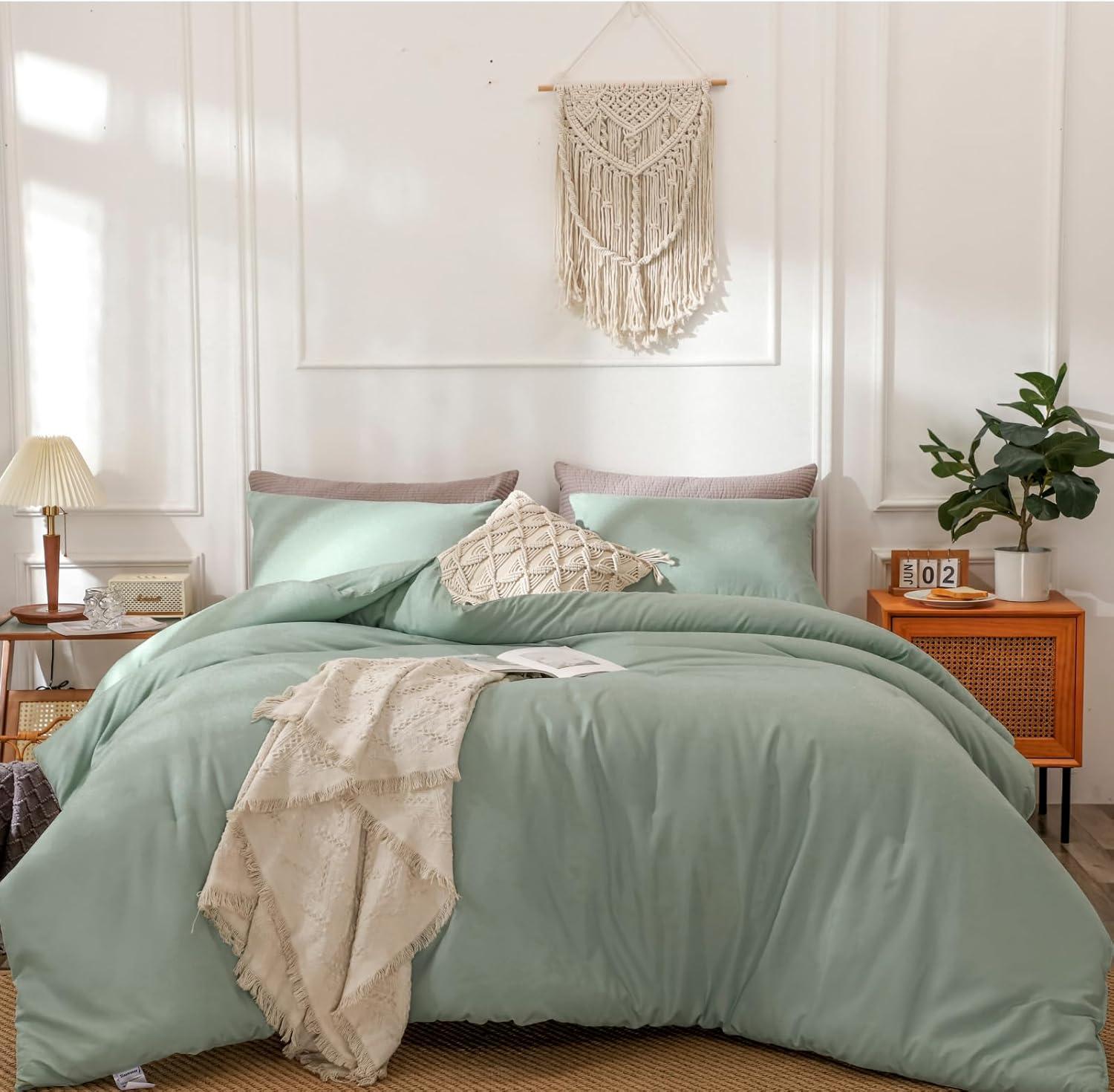 SPRINDAY Queen Comforter Set For Adult, 3 Piece Sage Green Comforter Sets & Bedding For All Season