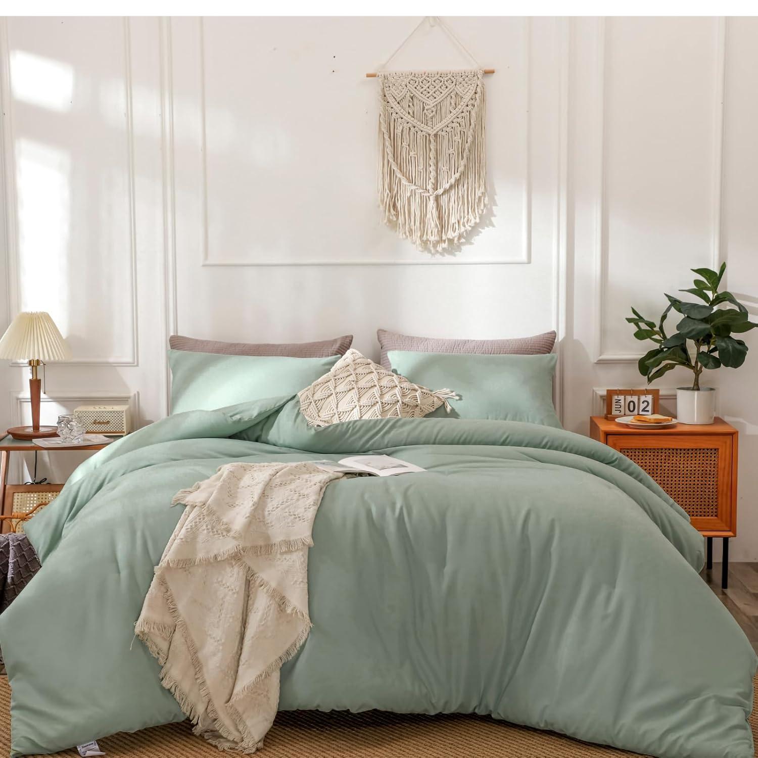 SPRINDAY Queen Comforter Set For Adult, 3 Piece Sage Green Comforter Sets & Bedding For All Season