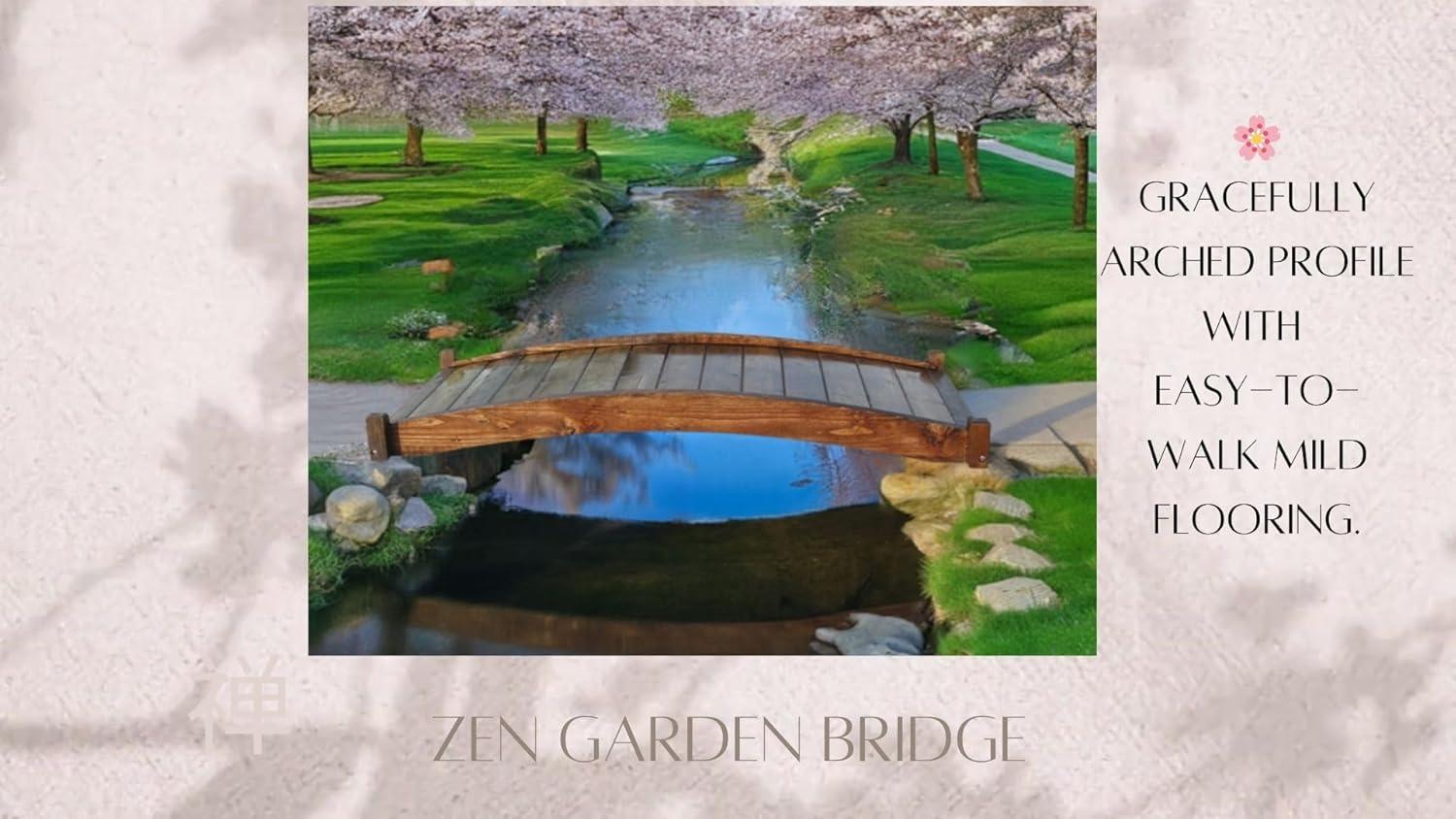 Zen 6-Foot Brown Wood Garden Bridge