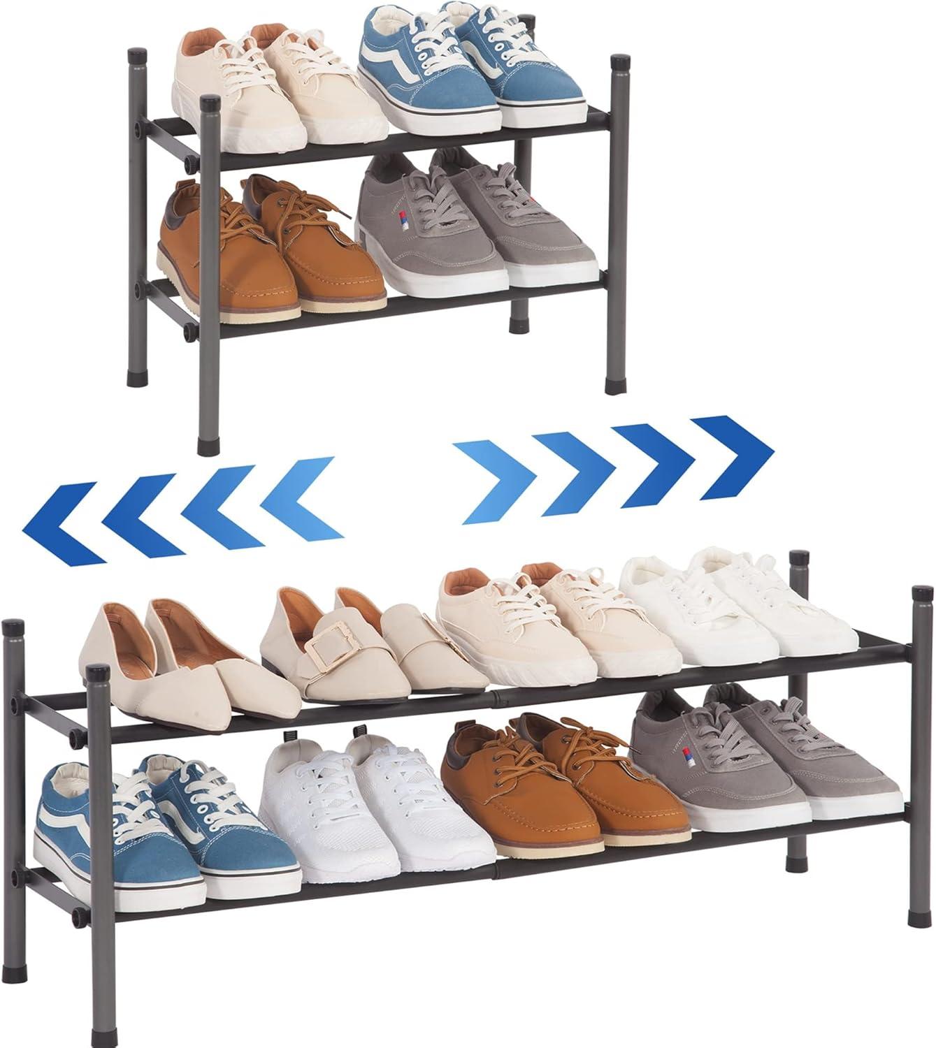 Expandable Black Metal 2-Tier Stackable Shoe Rack