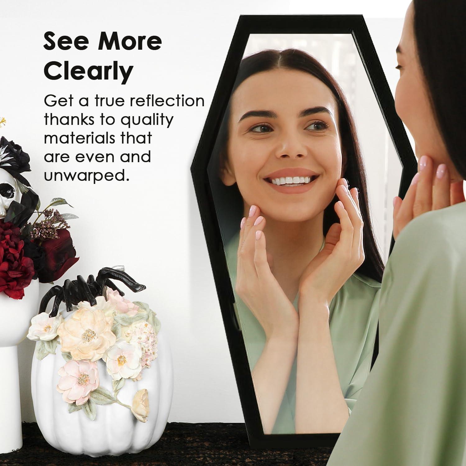 Coffin Mirror – 21 in., Decorative Mirror for Wall Decor, Living Room, Bedroom, Gifting, & More – Hang & Pair with a Coffin Shelf, & Witch Decor