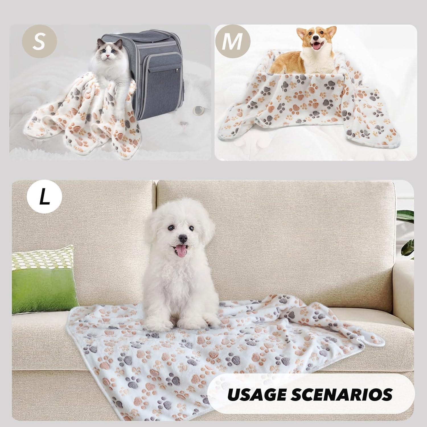1 Pack 3 Puppy Dog Blankets Super Soft Warm Sleep Mat Fluffy Premium Fleece Pet Blanket Flannel Throw for Dog Puppy Cat - White Paw Print Medium(29"x20")
