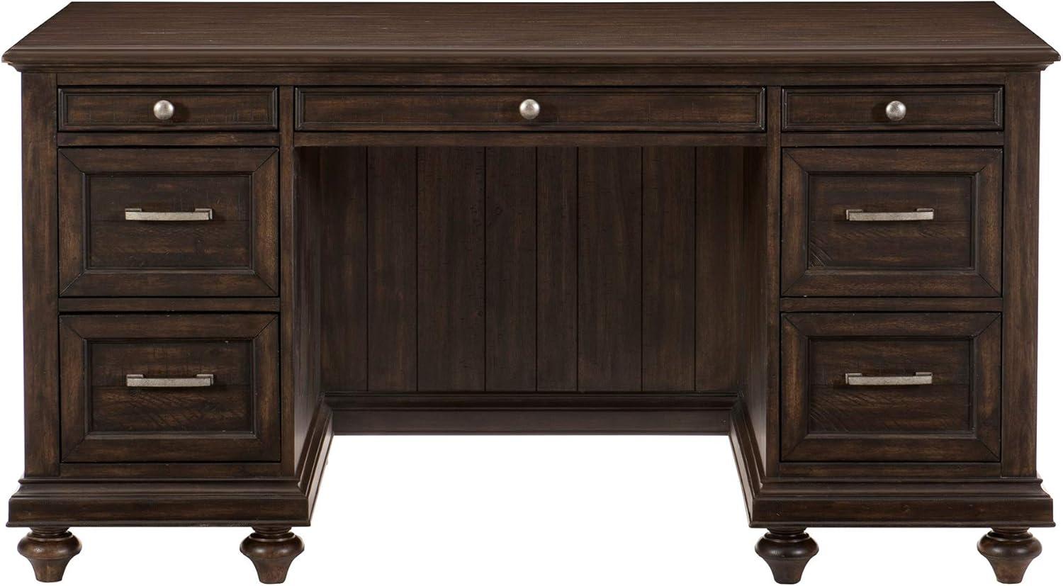 Traditional Brown Executive Desk with 7 Drawers