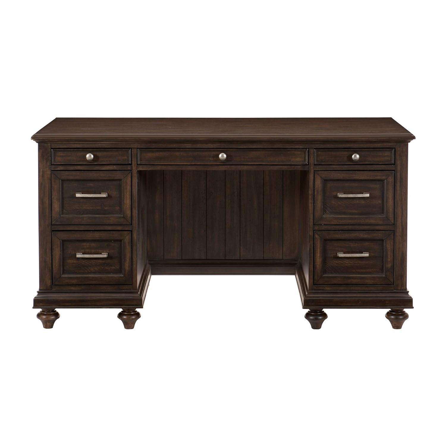 Traditional Brown Executive Desk with 7 Drawers