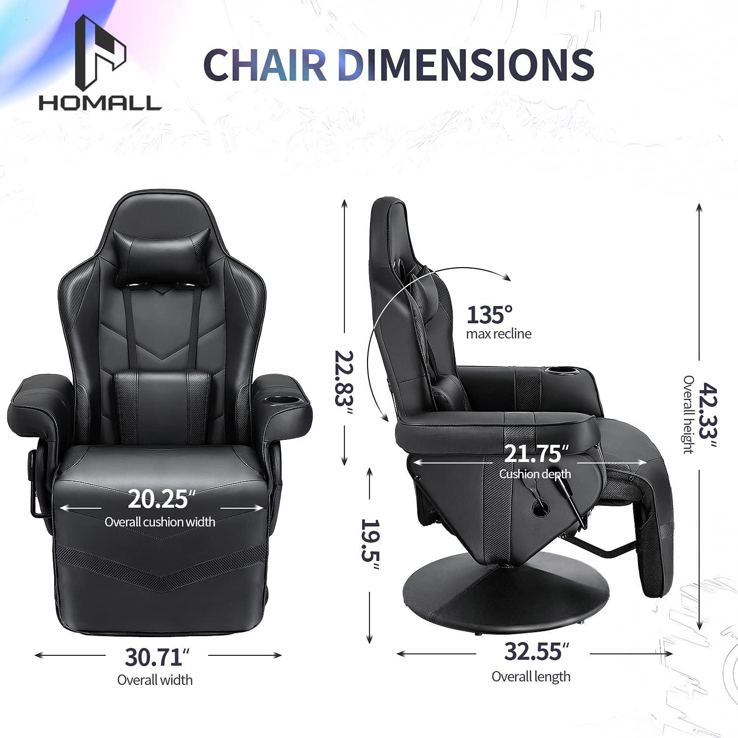 Homall Computer Racing Style Pu Leather Ergonomic Adjusted Reclining Video Gaming Single Sofa Chair with Footrest Headrest and Lumbar Support (Black)