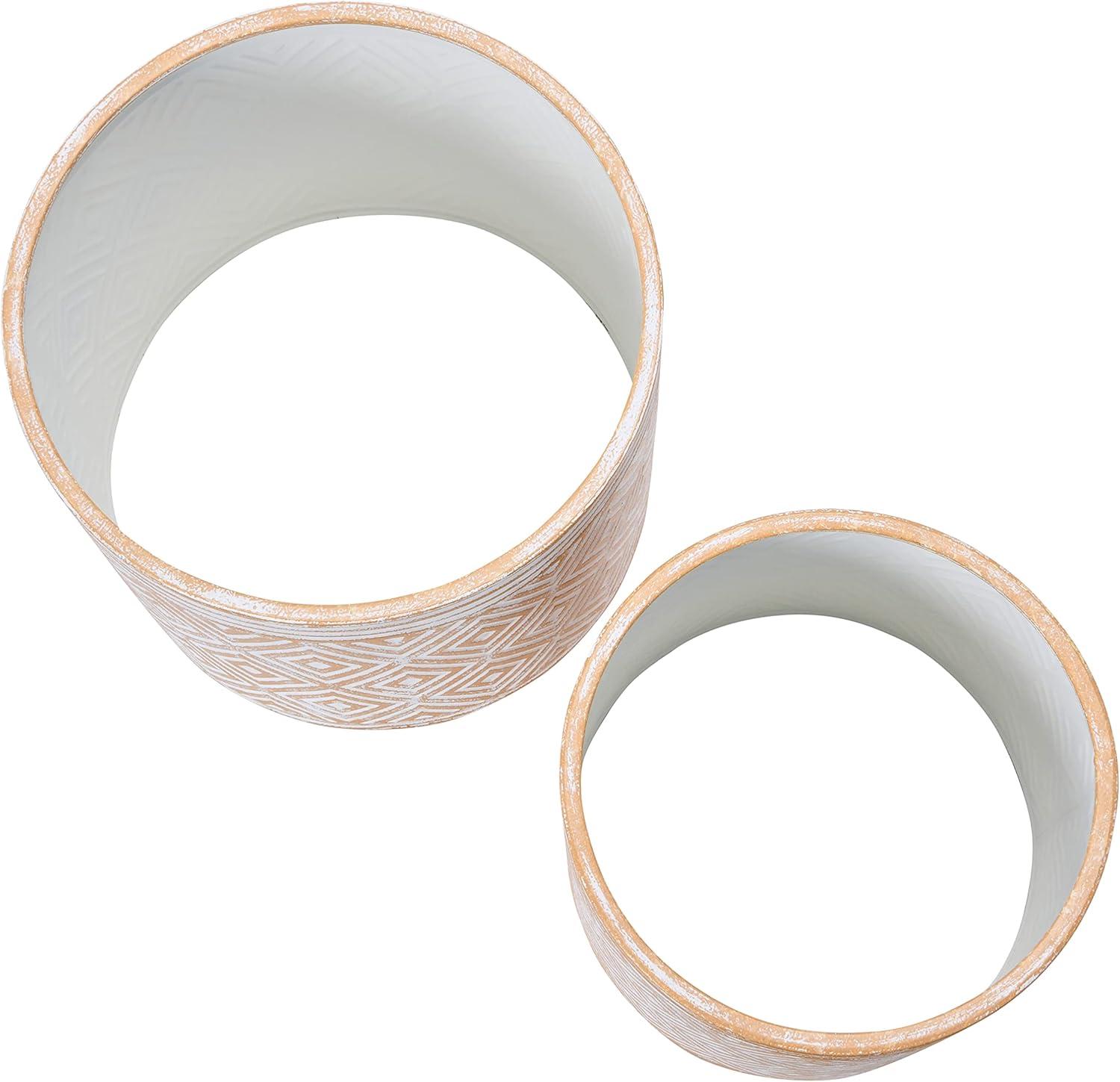 Main + Mesa Modern Boho Embossed Metal Planters with Stands, White and Terracotta, Set of 2 Sizes